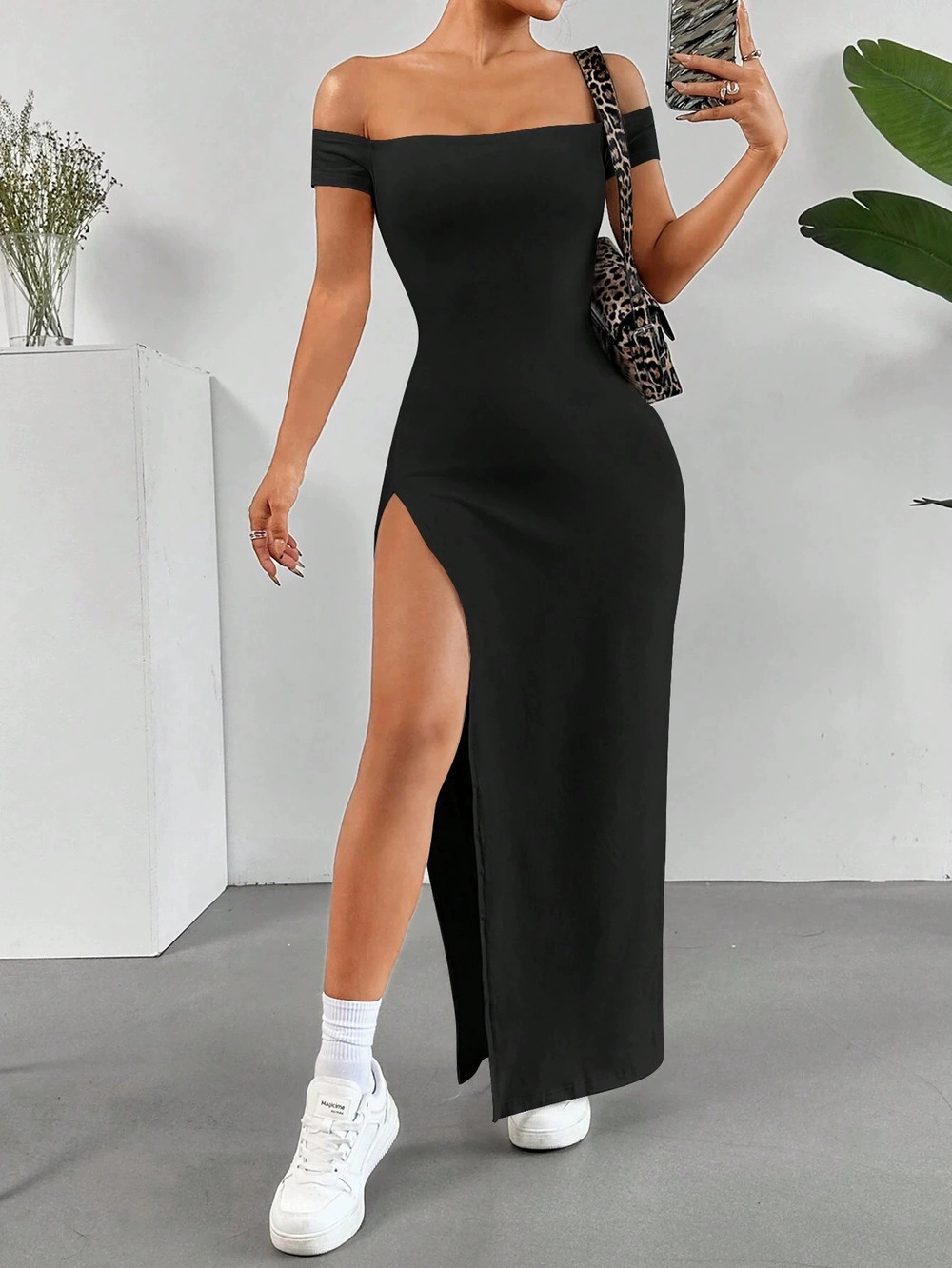 ZARA Summer Elegant Solid High Waist Slit Long Knit Dress Strapless For Work